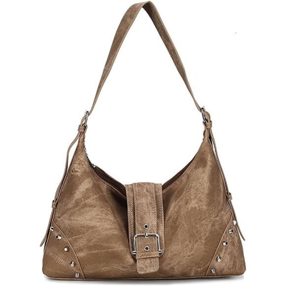 Handbags - Hobo Bags for Women Retro Rivet Shoulder Handbag Vegan Leather Underarm Purse